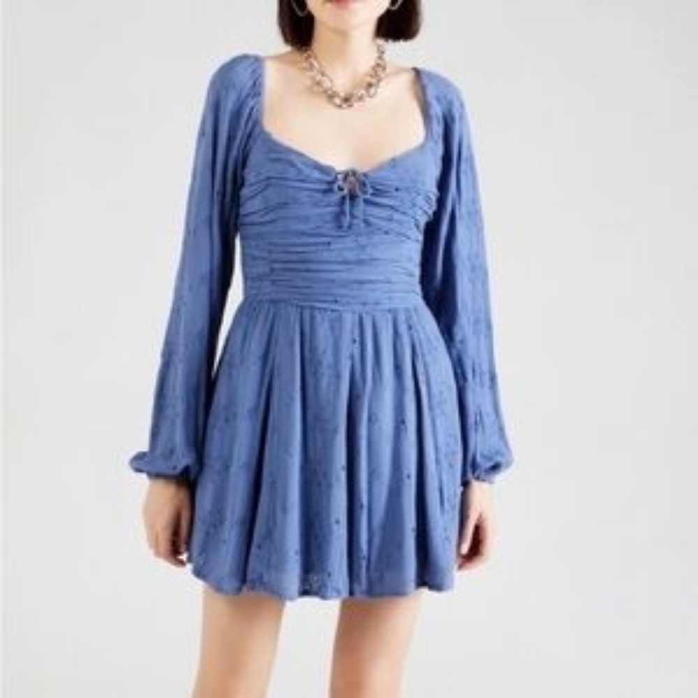 Elegant Blue Long-Sleeve Hollister Romper Dress Size S Vintage Y2k
